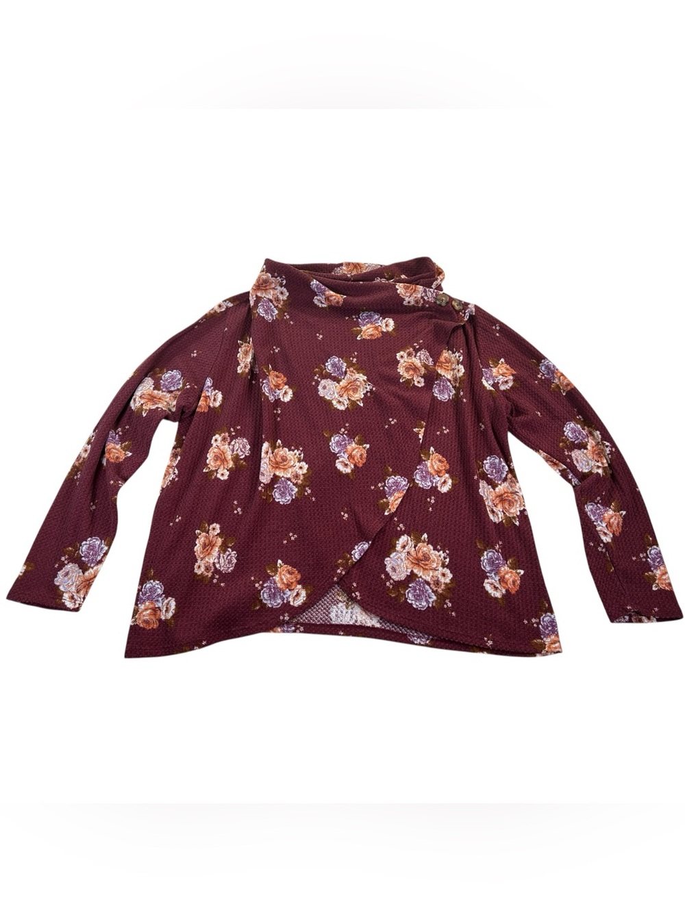 Maurices Women’s XL Floral Cowl Neck Top Button Shoulder Boho Cottagecore